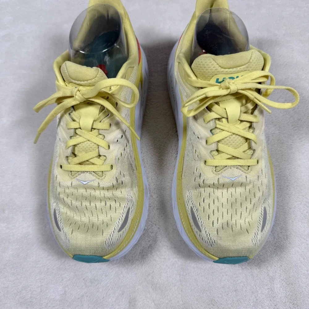 Hoka‎ One One Clifton 8 Women's Running Shoes Light Yellow Teal Size 9B s30x19